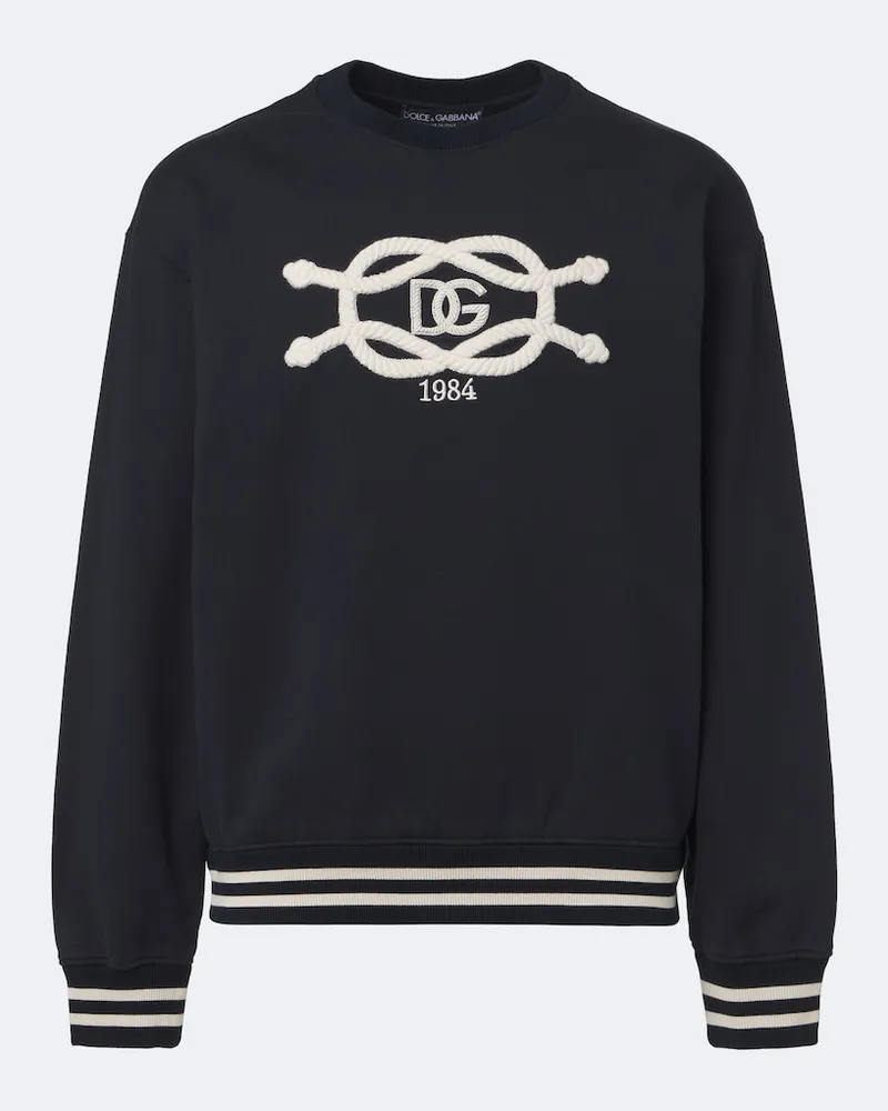 Dolce & Gabbana Besticktes Sweatshirt DG aus Baumwoll-Jersey Blau