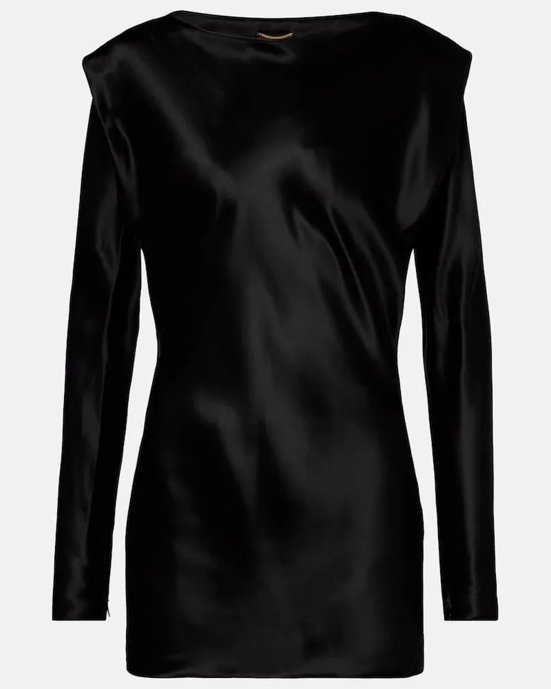 Saint Laurent Top aus Seidensatin Schwarz