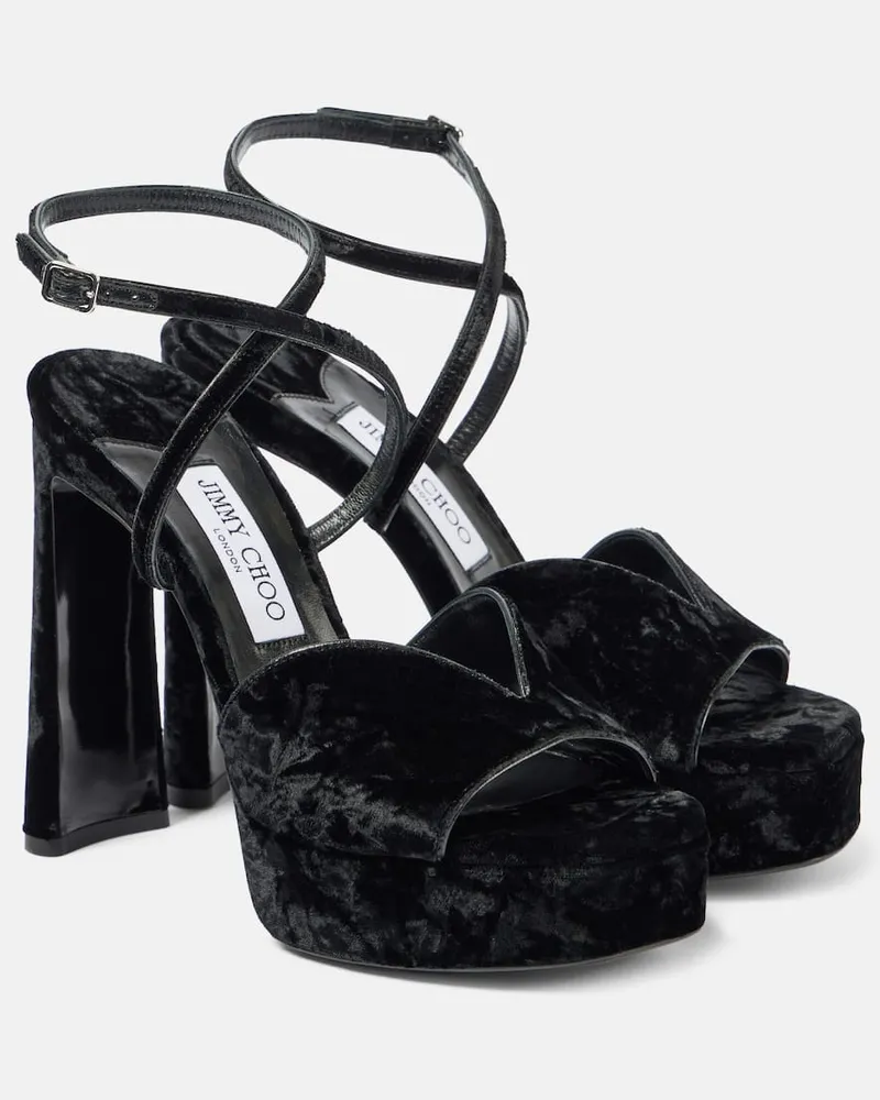 Jimmy Choo Plateausandalen Karli 125 aus Samt Schwarz