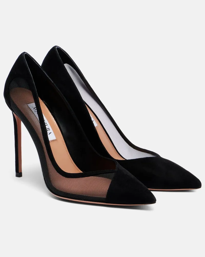 Aquazzura Pumps Studio 105 aus Veloursleder und Mesh Schwarz