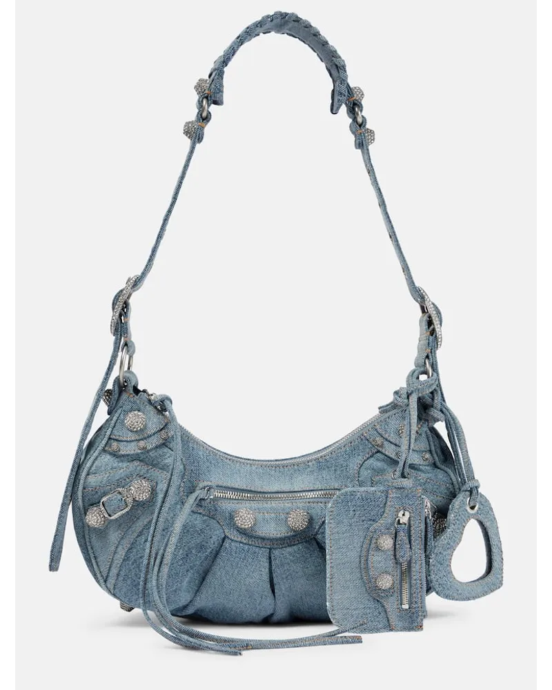 Balenciaga Schultertasche Le Cagole Small aus Denim Blau