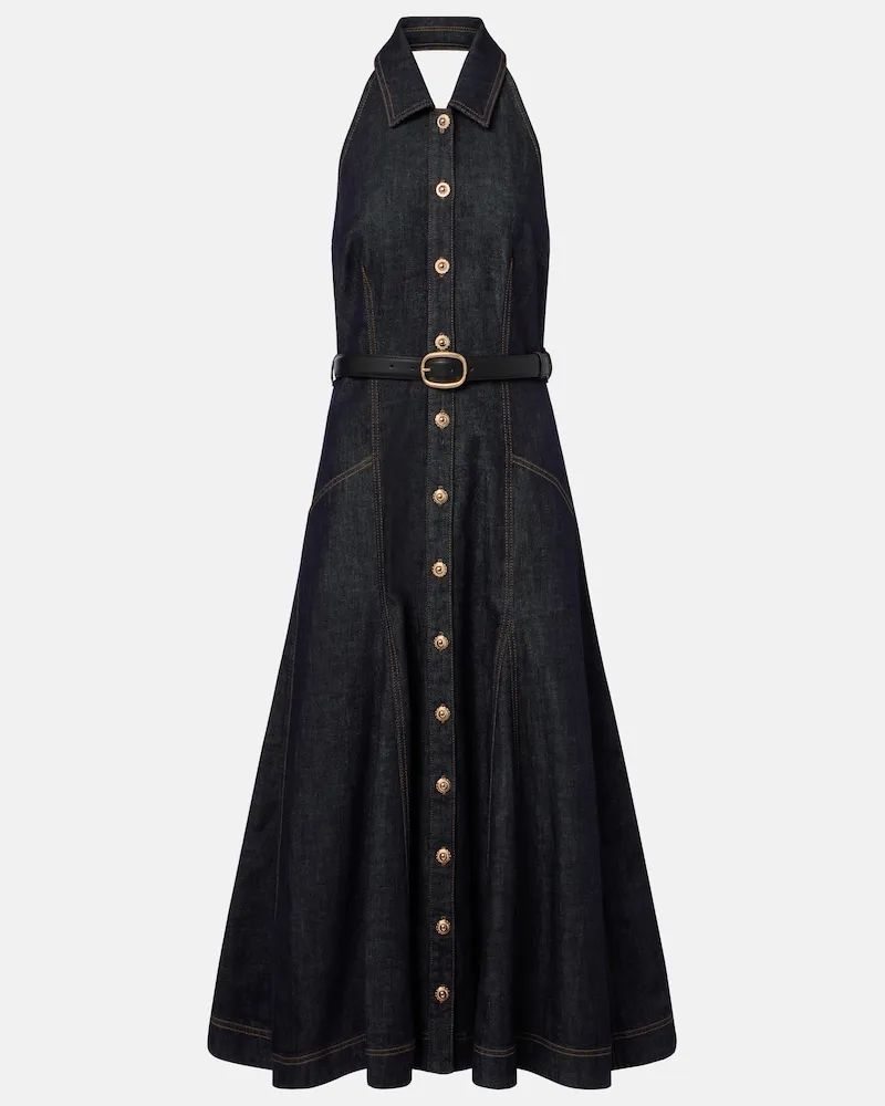 Self-Portrait Midikleid aus Denim Blau