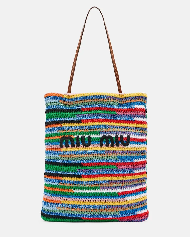 Miu Miu Tote Bag aus Häkelstrick mit Leder Multicolor