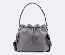 Bucket Bag Multipocket Medium aus Veloursleder