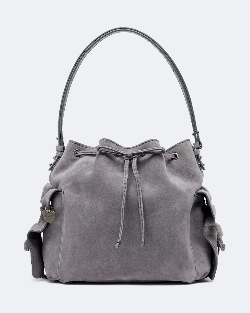 Acne Studios Bucket Bag Multipocket Medium aus Veloursleder Grau