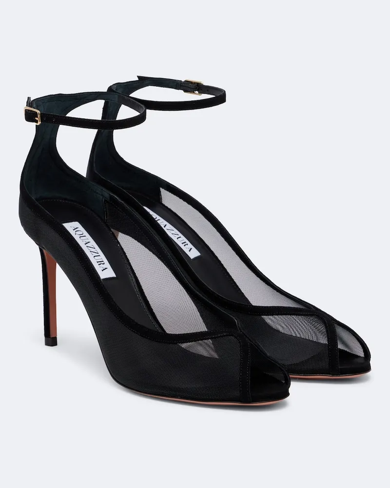 Aquazzura Slingback-Sandalen Love Affair aus Mesh Schwarz