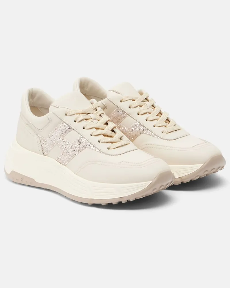 Hogan Sneakers H669 aus Leder mit Glitter Beige