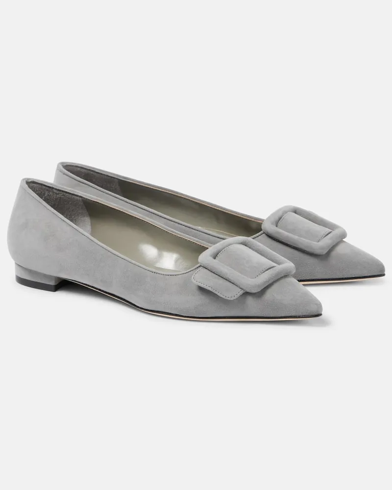 Manolo Blahnik Ballerinas Maysalepumpflat aus Veloursleder Grau