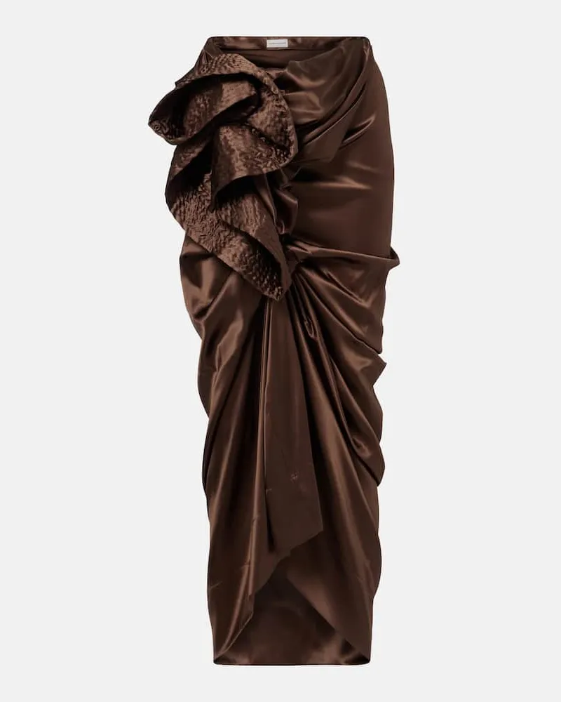 Dries van Noten Midirock aus Satin aus einem Seidengemisch Braun