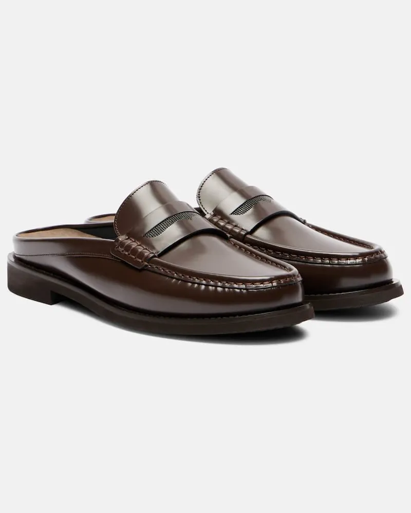 Brunello Cucinelli Slippers Monili aus Leder Braun
