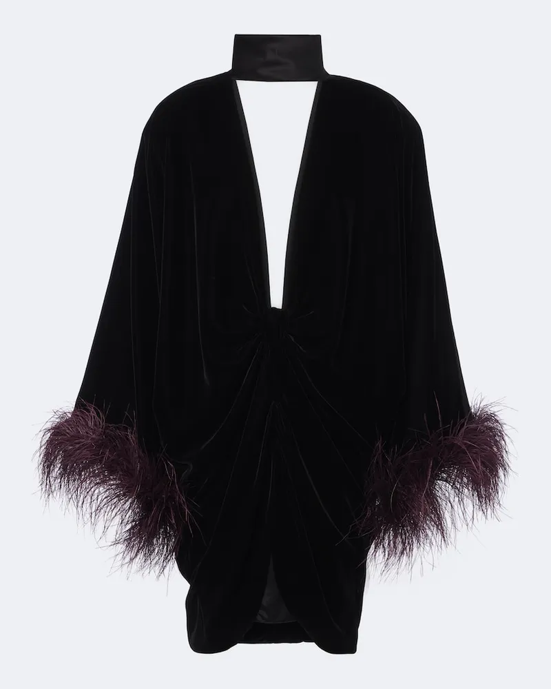 Valentino Garavani Minikleid aus Samt mit Federn Schwarz