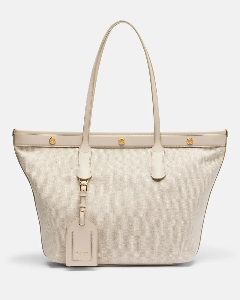 Dolce & Gabbana Tote Bag aus Canvas mit Leder Beige