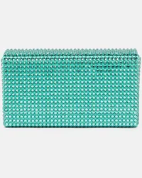 Amina Muaddi Verzierte Clutch Paloma Micro aus Satin Gruen