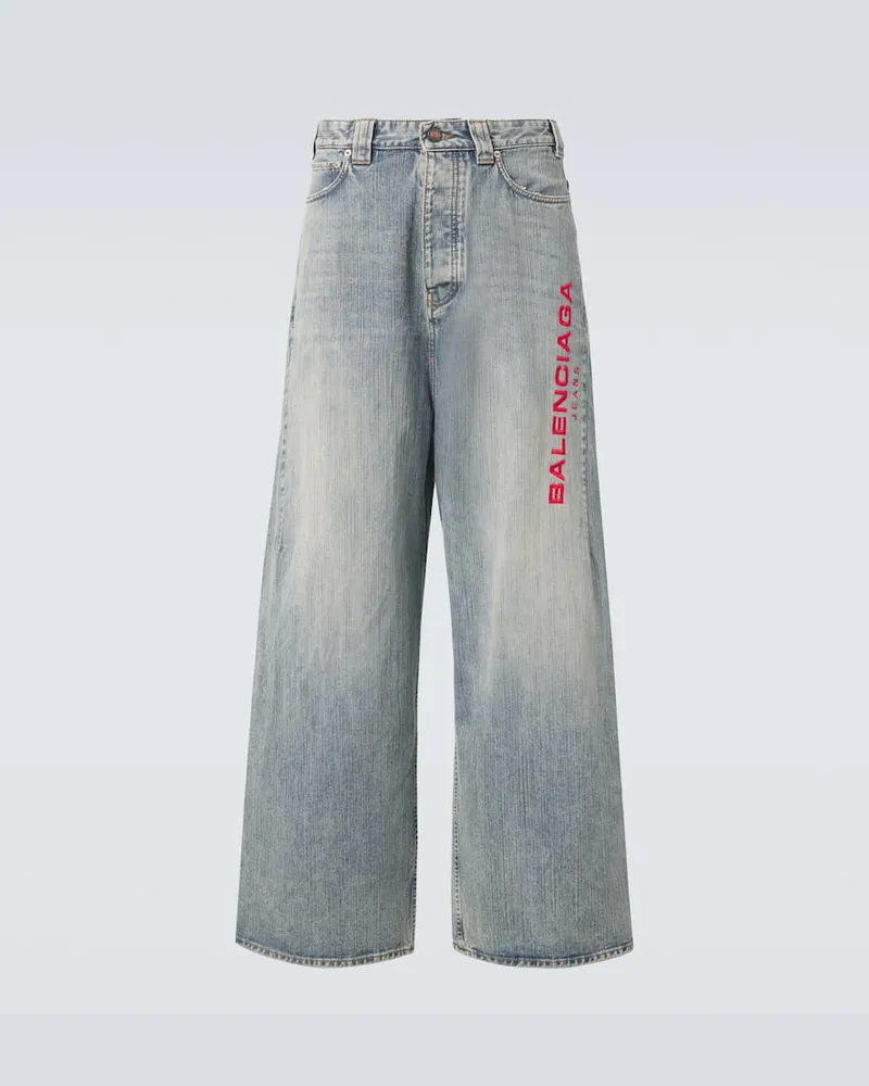 Balenciaga Bestickte Wide-Leg Jeans Grau