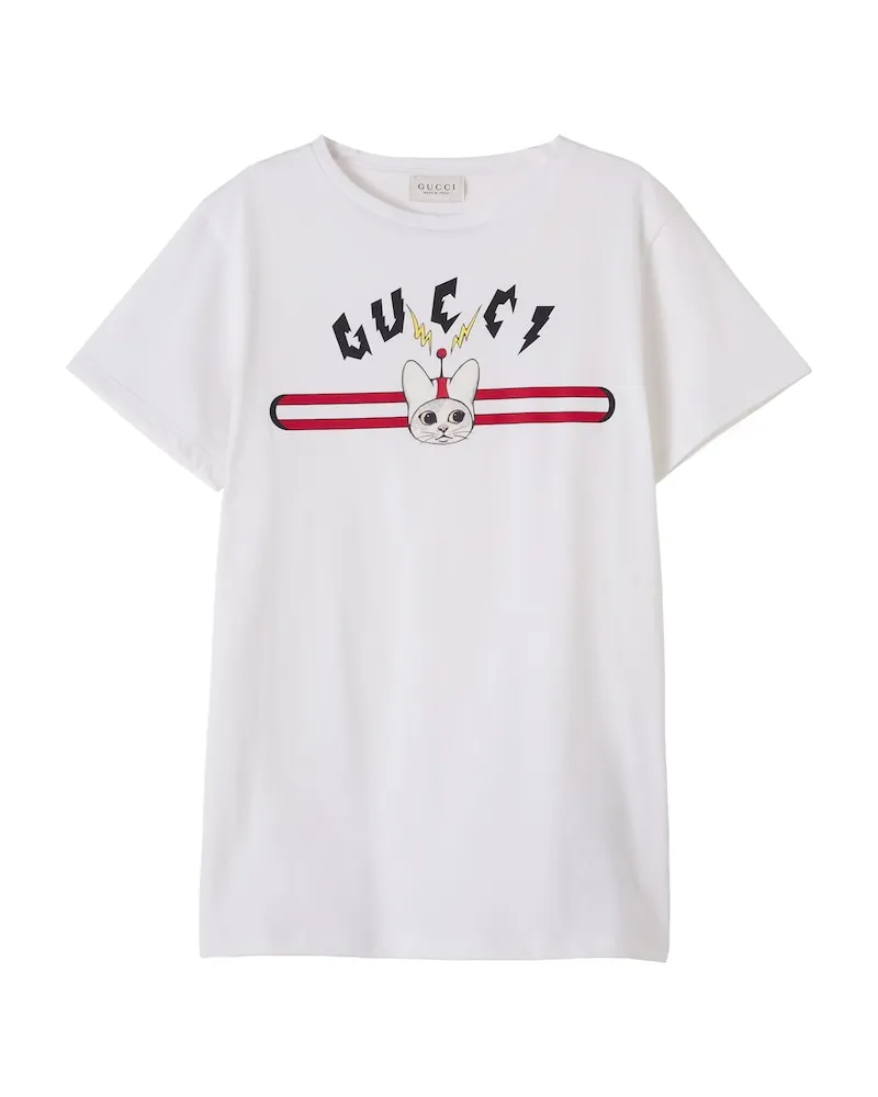 Gucci Bedrucktes T-Shirt aus Baumwoll-Jersey Weiß
