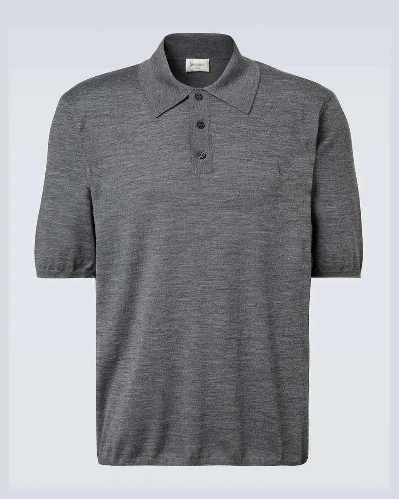 Saint Laurent Polohemd Cassandre aus Wolle Grau