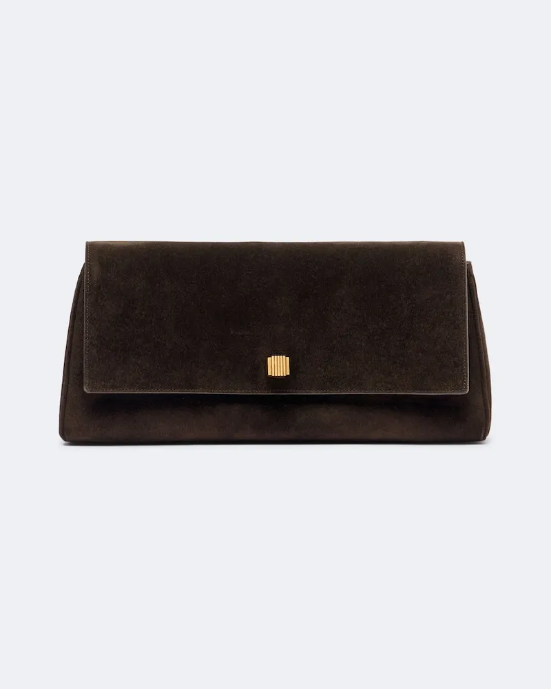 KHAITE Clutch Audrey aus Veloursleder Braun