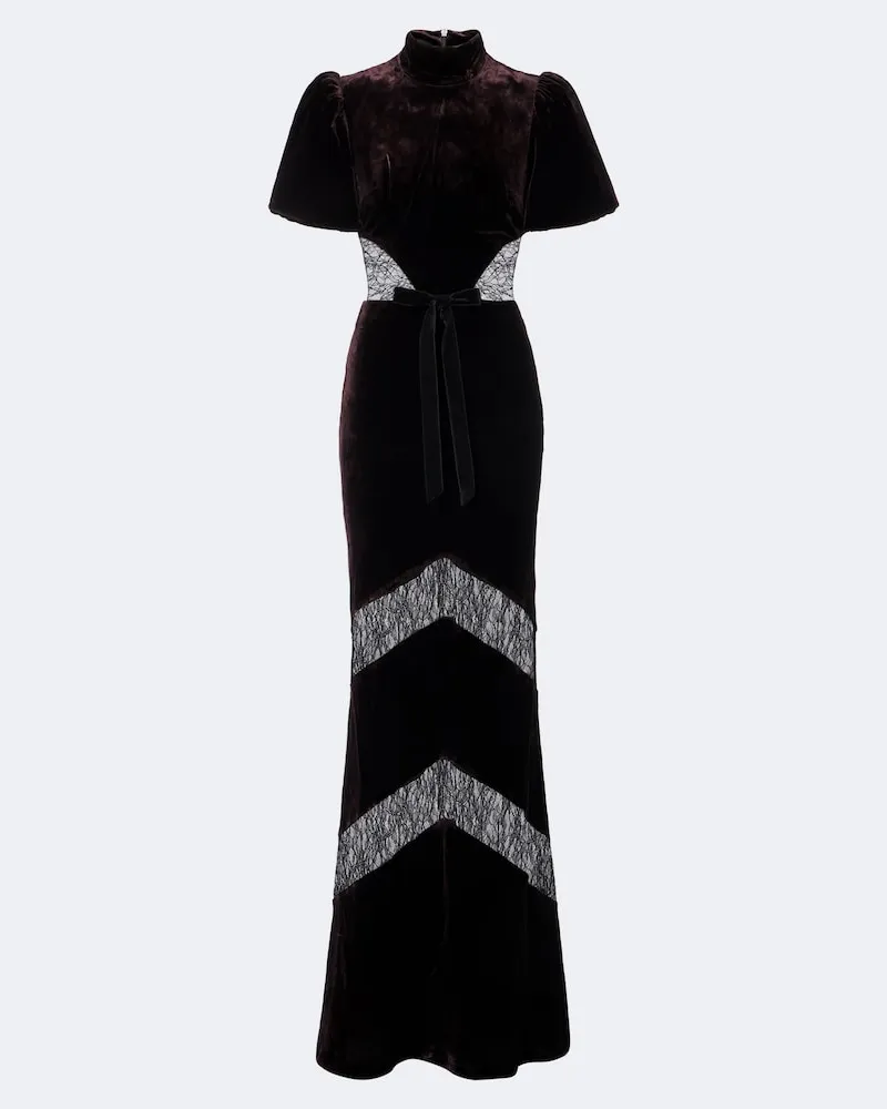 Rebecca Vallance Robe Novo aus Samt mit Spitze Braun