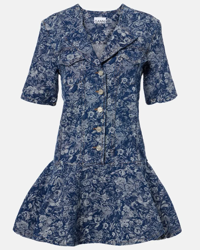 Ganni Minikleid Tapestry aus Baumwolle Blau