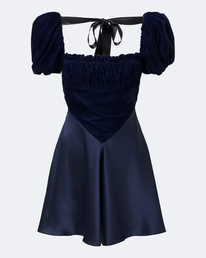 Rodarte Minikleid aus Seidensatin und Samt Blau