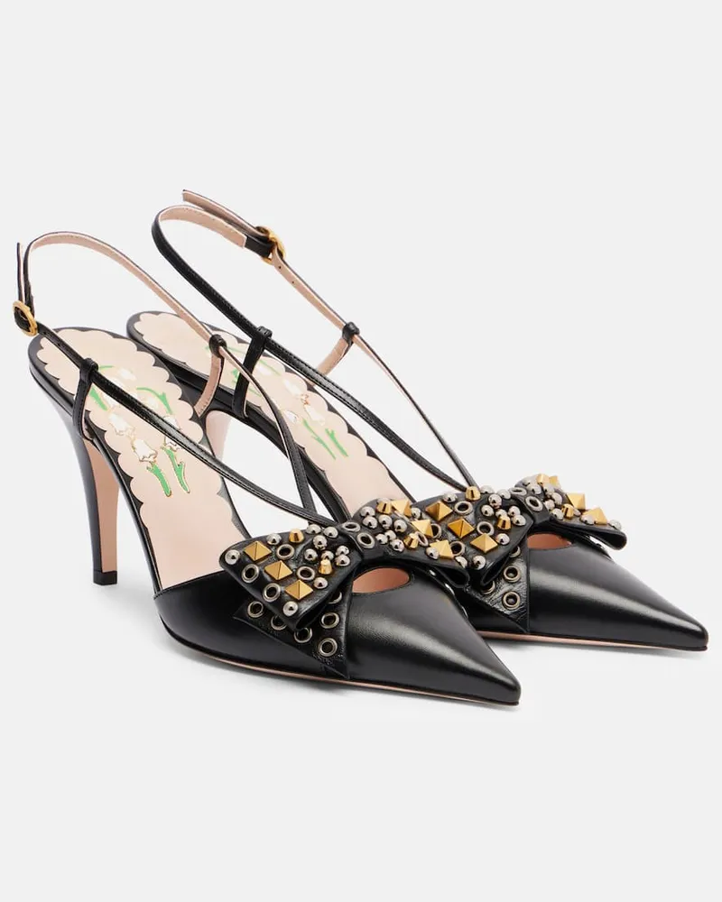 Valentino Garavani Verzierte Slingback-Pumps Bowow 85 aus Leder Schwarz