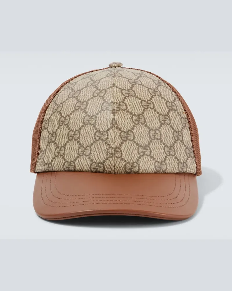 Gucci Baseballcap GG aus Canvas mit Leder Beige