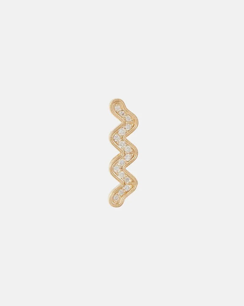 Sydney Evan Einzelner Ohrring Wavy Stud aus 14kt Gelbgold mit Diamanten Gold