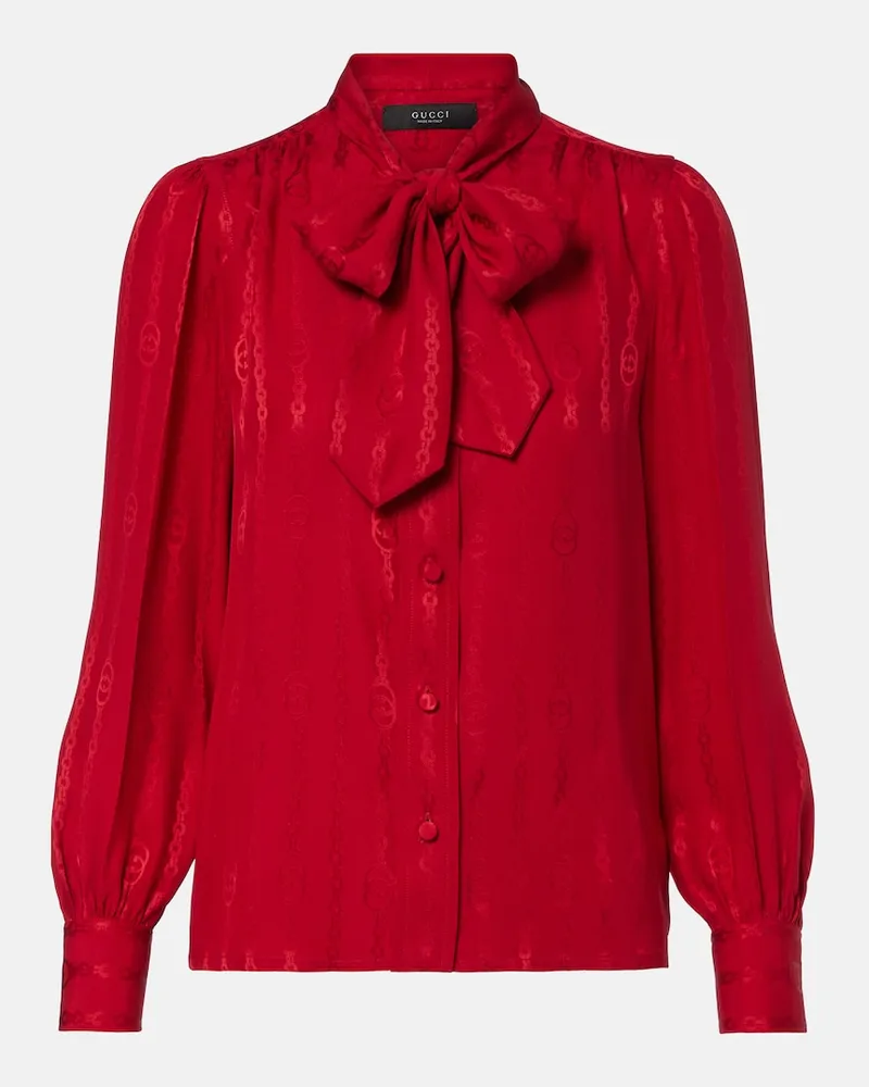 Gucci Schluppenbluse Interlocking G aus Seiden-Jacquard Rot