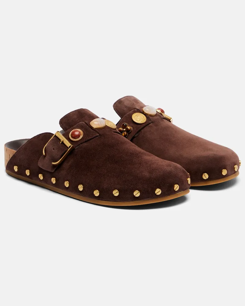 Veronica Beard Verzierte Slippers Fern aus Veloursleder Braun