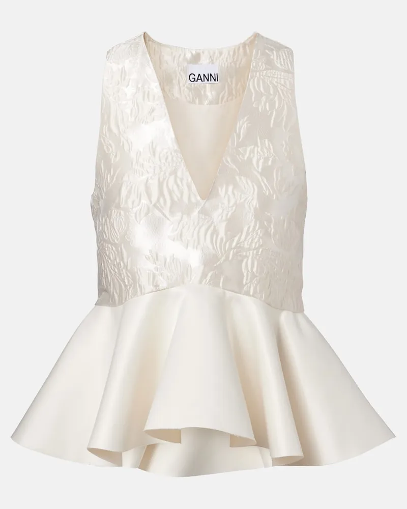 Ganni Top aus Satin-Cloqué Weiß