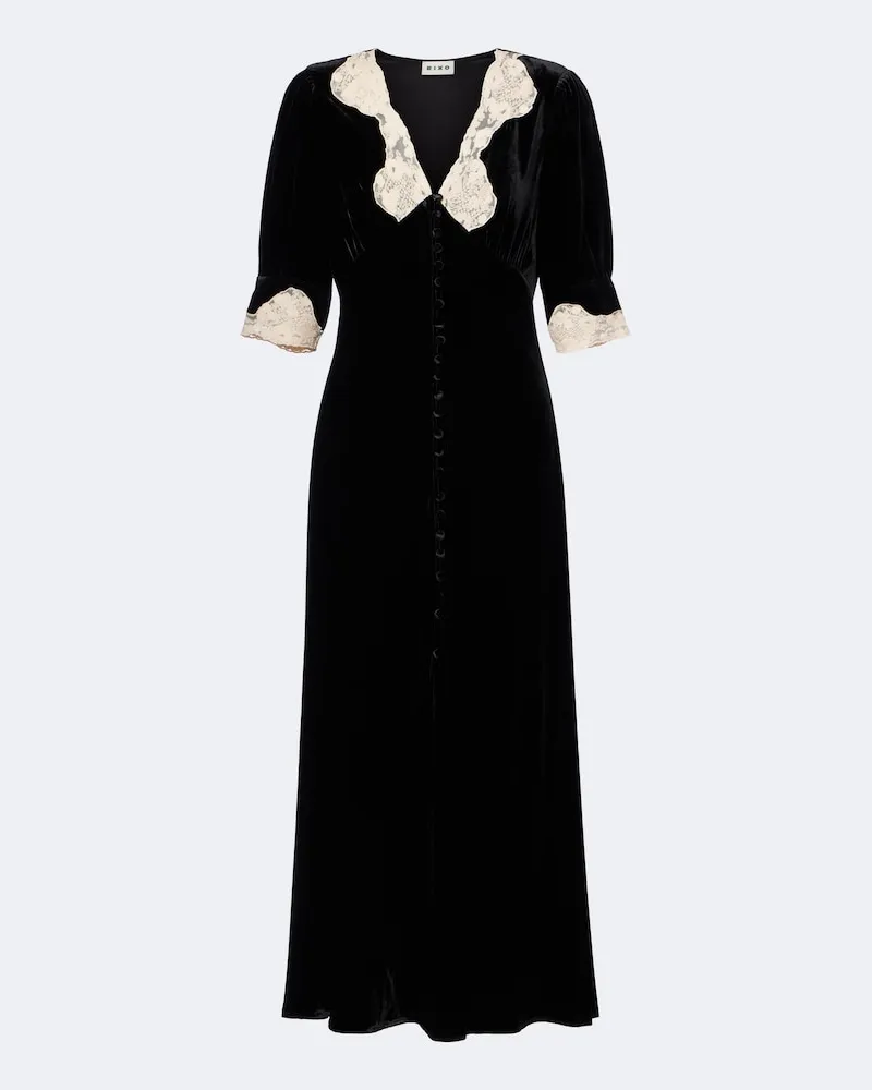 RIXO Midikleid Simone aus Samt mit Spitze Schwarz