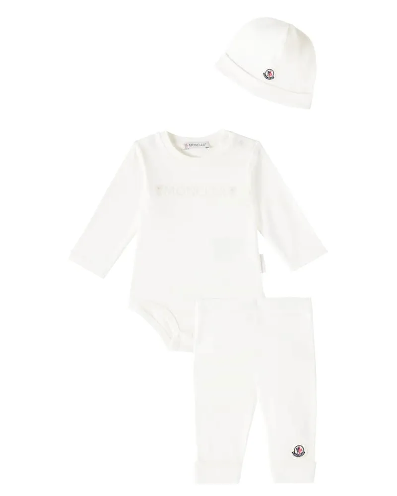 Moncler Baby Set aus Body, Hose und Mütze Weiß