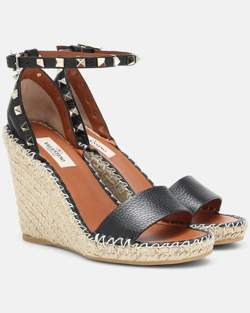 Valentino Garavani Espadrille-Sandalen Rockstud 105 aus Leder Schwarz