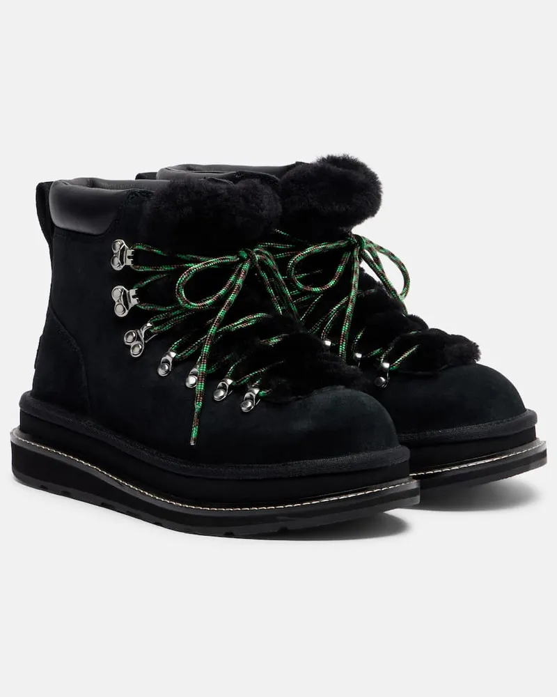 Sacai X UGG Schnürstiefel aus Veloursleder Schwarz