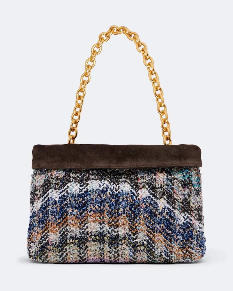 Missoni Schultertasche aus Strick mit Veloursleder Multicolor