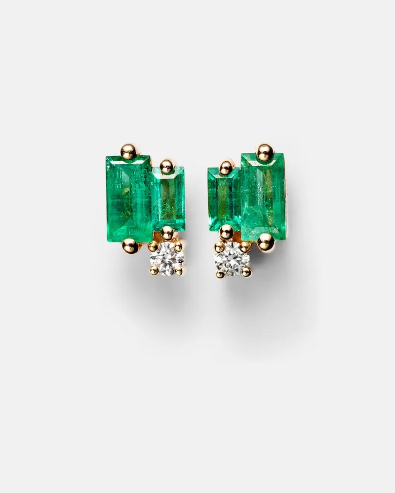 Suzanne Kalan Ohrringe Fireworks aus 18kt Gelbgold mit Diamanten und Smaragden Grün