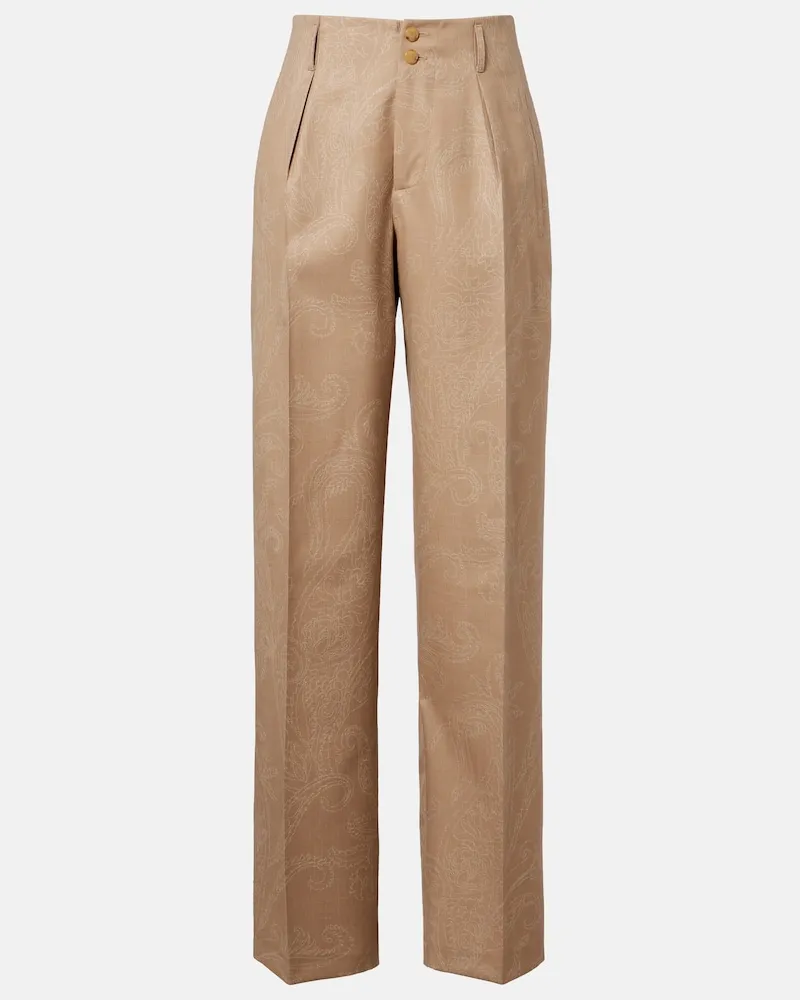 Etro Gerade Hose aus Woll-Jacquard Beige