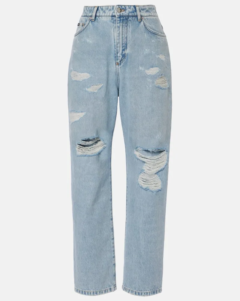 Dolce & Gabbana Distressed Low-Rise Straight Jeans Blau
