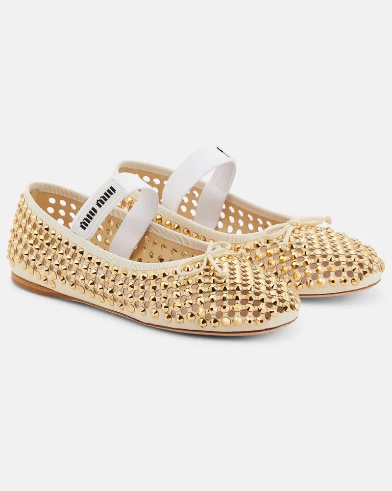 Miu Miu Verzierte Ballerinas aus Leder Weiß