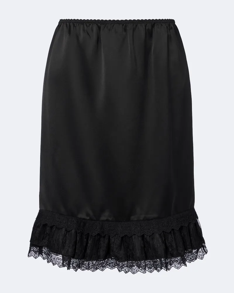 Ganni Minirock aus Satin mit Spitze Schwarz