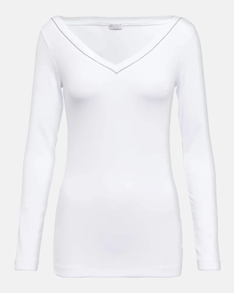 Brunello Cucinelli Longsleeve aus einem Baumwollgemisch Weiß