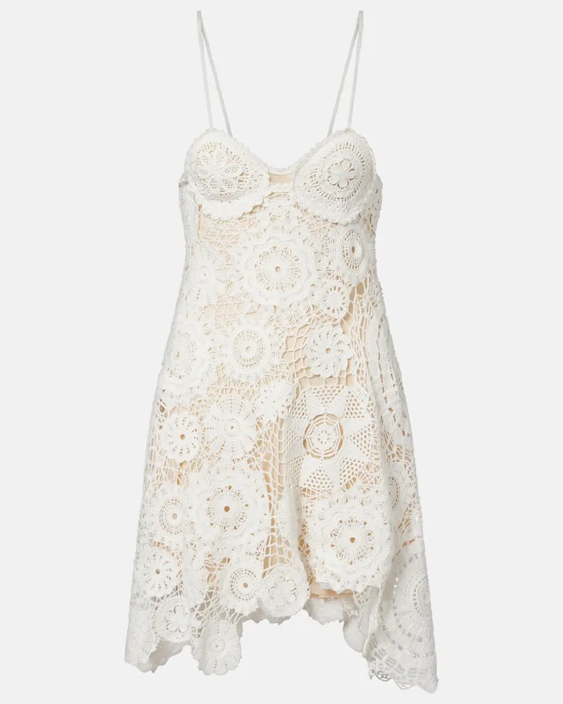 Self-Portrait Minikleid aus Häkelstrick Weiß