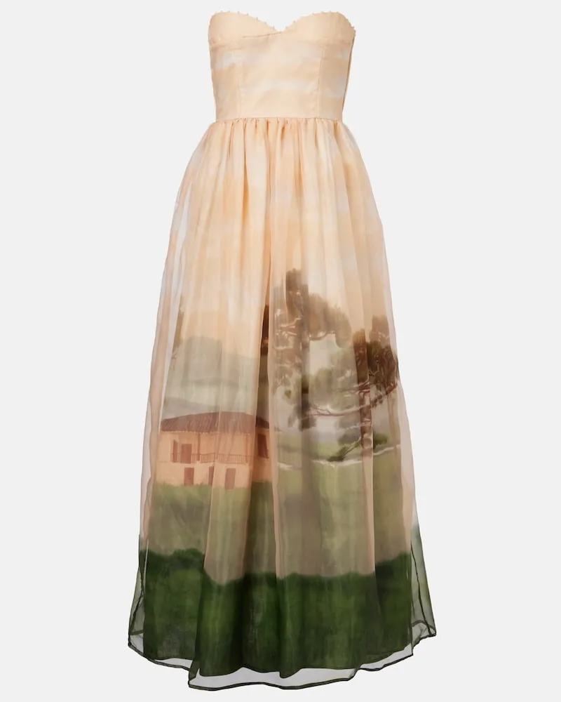 AGUA BENDITA Bedrucktes Cocktailkleid Tonia Péramo Beige
