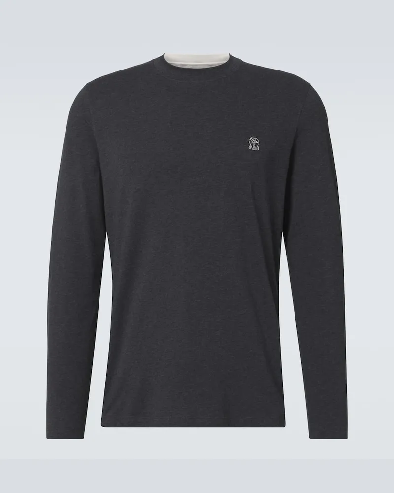 Brunello Cucinelli Longsleeve aus Baumwoll-Jersey Weiß
