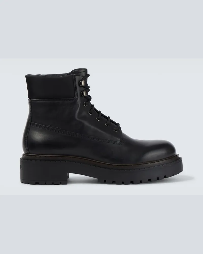 Prada Schnürstiefel aus Leder und Re-Nylon Schwarz