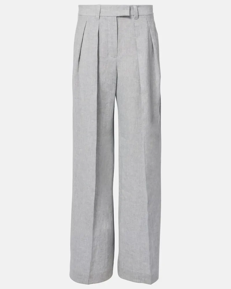 Brunello Cucinelli Weite Hose aus einem Leinengemisch Grau