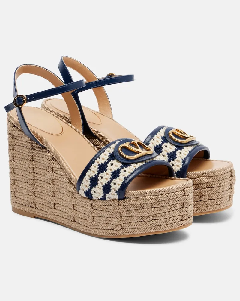 Valentino Garavani Espadrille-Sandalen VLogo aus Leder Blau