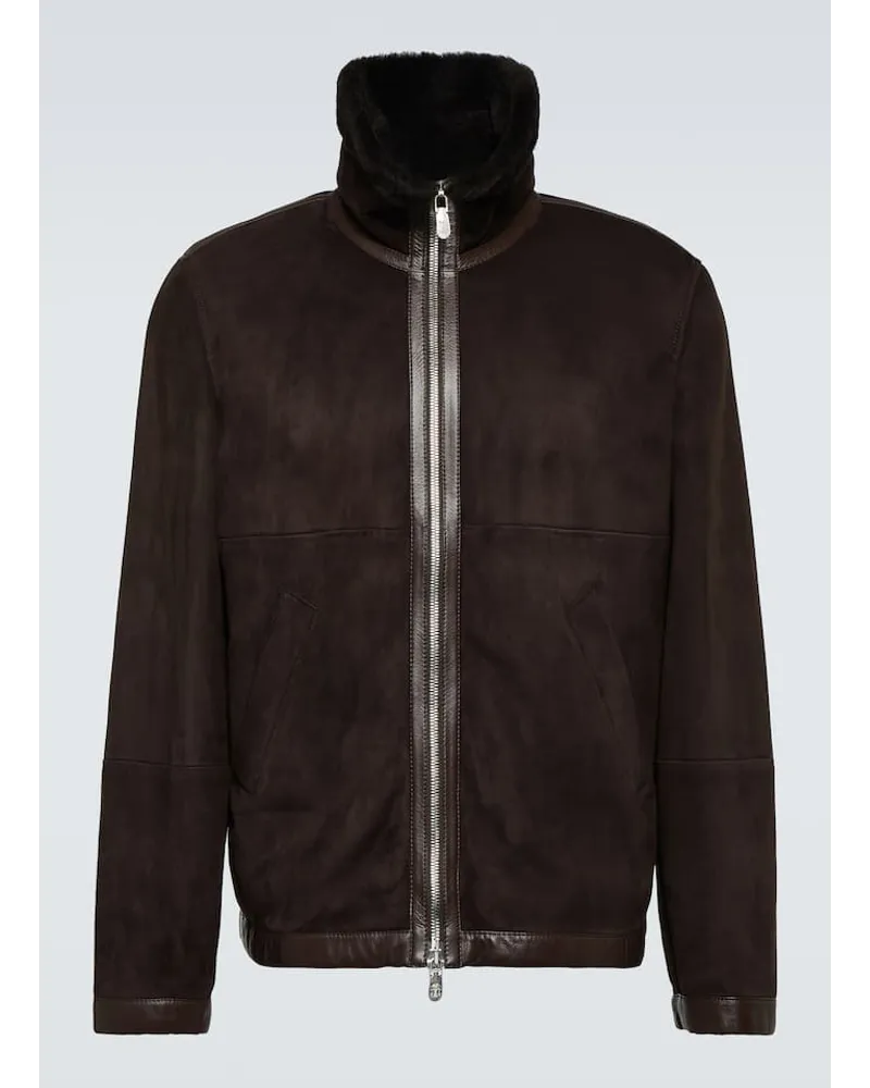 Brunello Cucinelli Jacke aus Veloursleder mit Shearling Braun