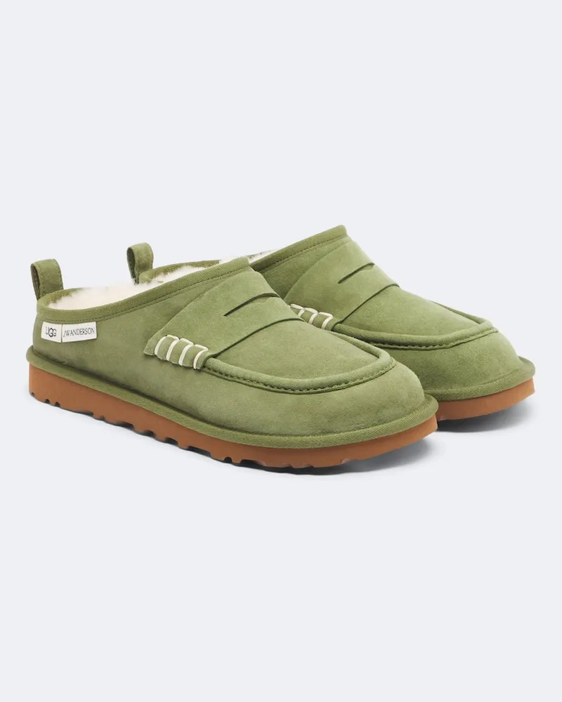 J.W.Anderson X UGG Slippers aus Veloursleder mit Shearling Grün
