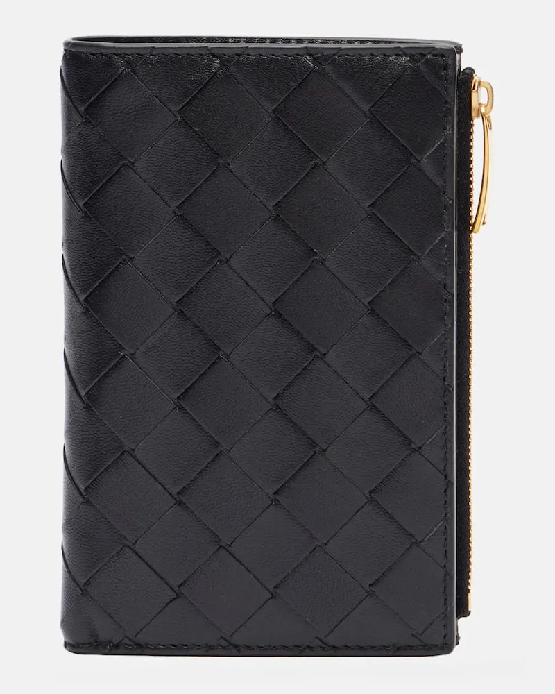 Bottega Veneta Portemonnaie Intrecciato Medium aus Leder Schwarz